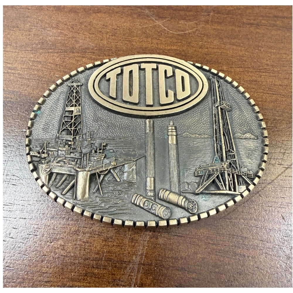 Vintage 1981 TOTCO Oil Field Solid Brass Belt Buckle Award Design Medals ADM